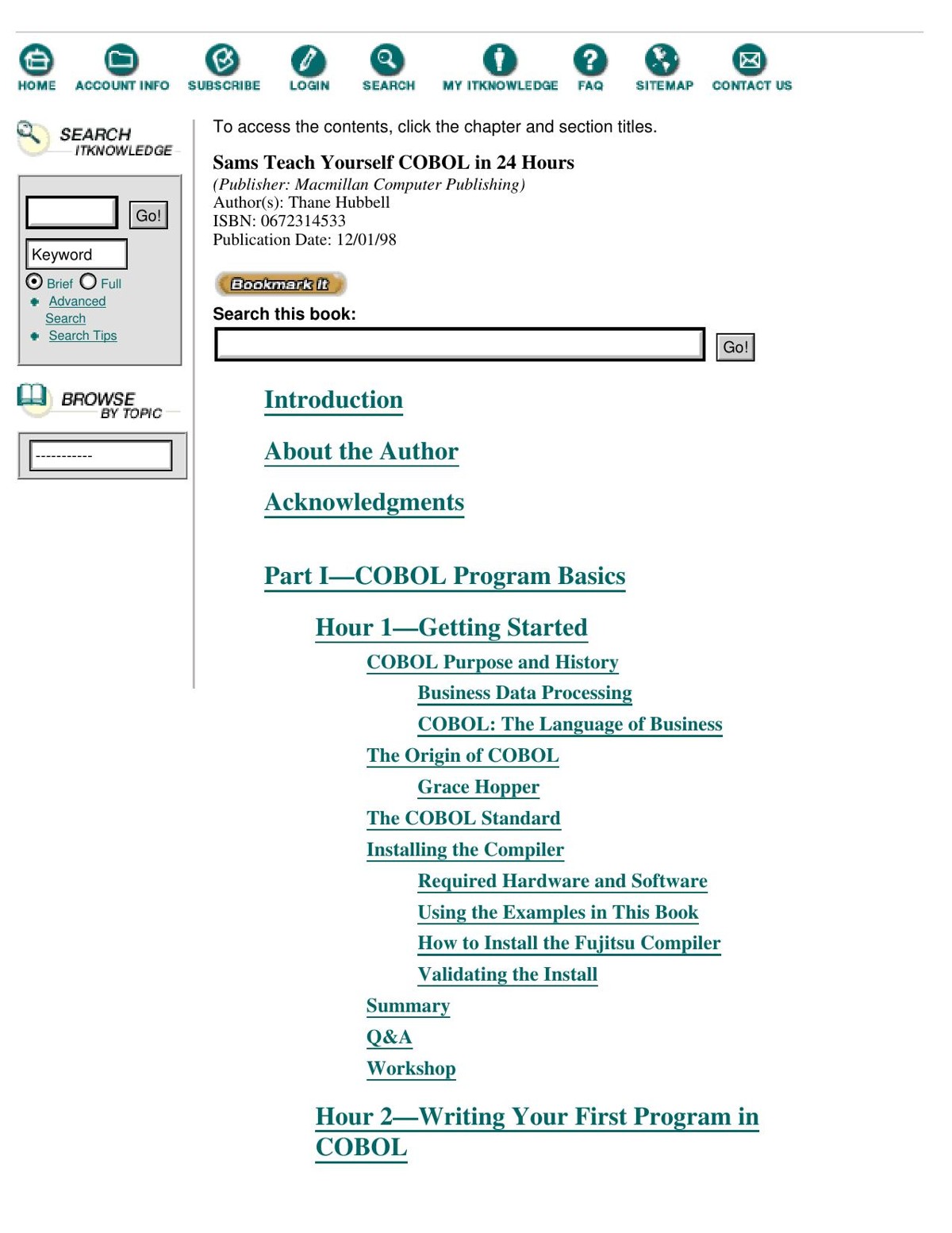 Sams Teach Yourself COBOL in 24 Hours:Table of Contents
